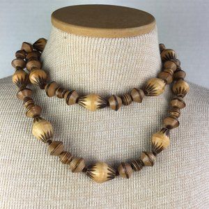 Vintage Boho Wood Bead Necklace